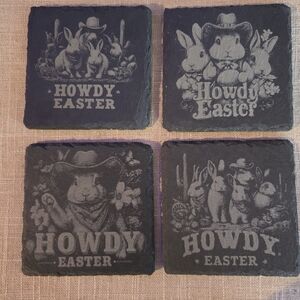 4 " Howdy Easter Slate Coasters - Set of 4